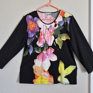Vibrant Floral Black Scoop Neck Top